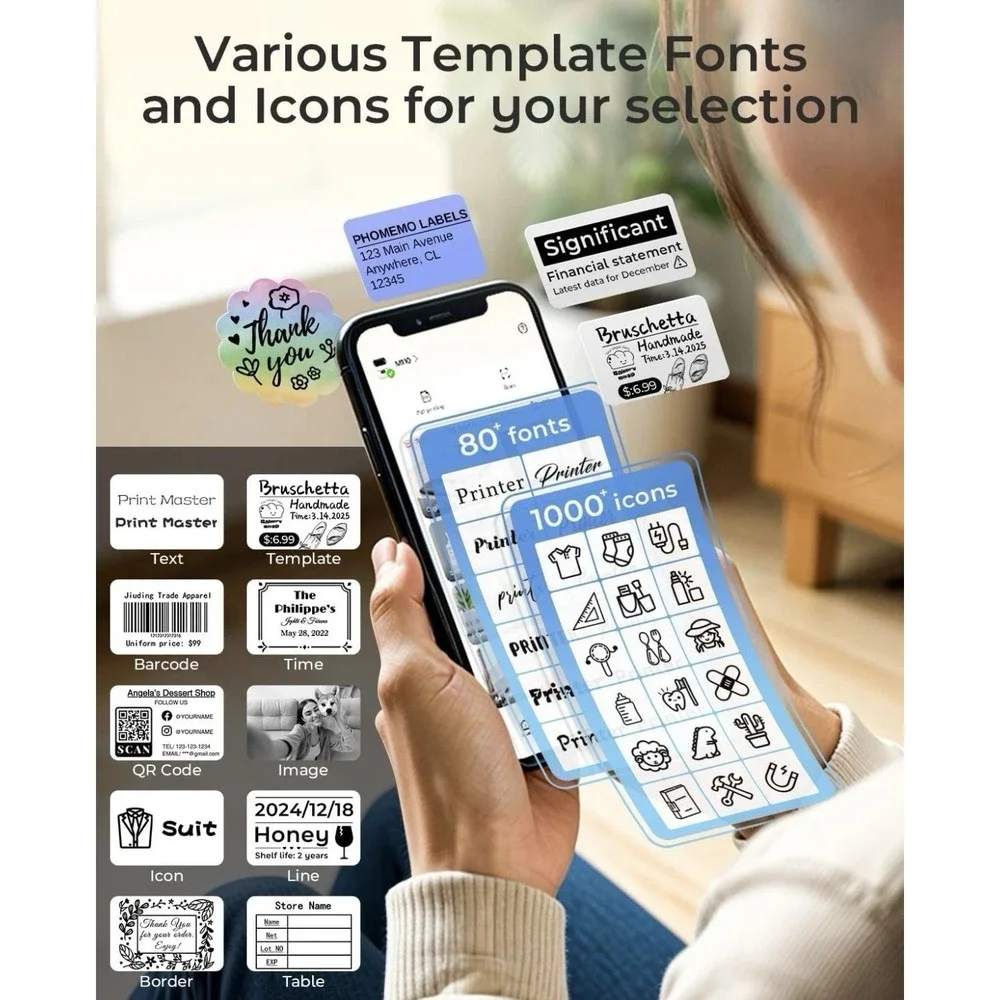 Phomemo M110 Label Makers - Barcode Thermal Bluetooth Label Printer In‎ White